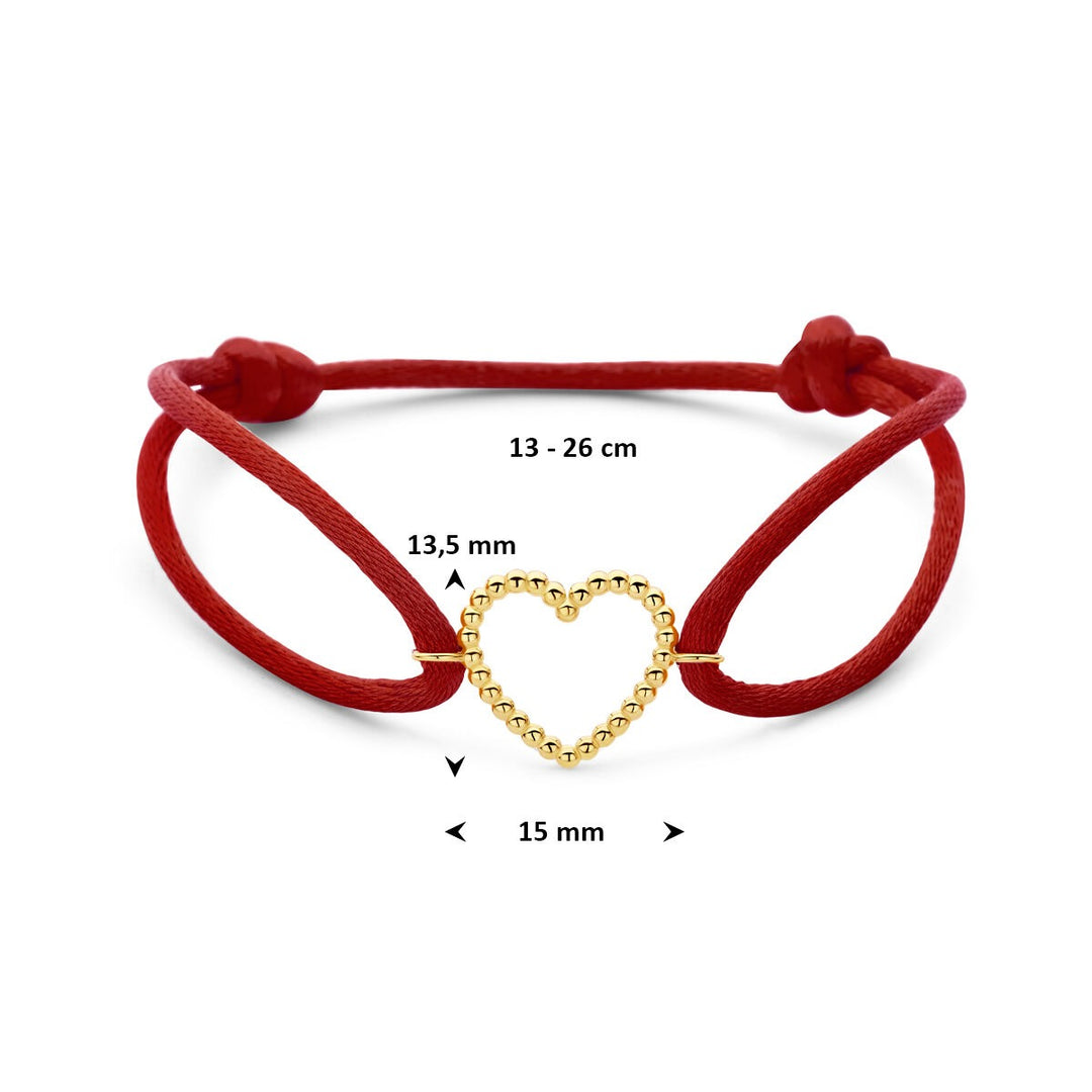 Rode satijnen armband met 14k gouden hartje