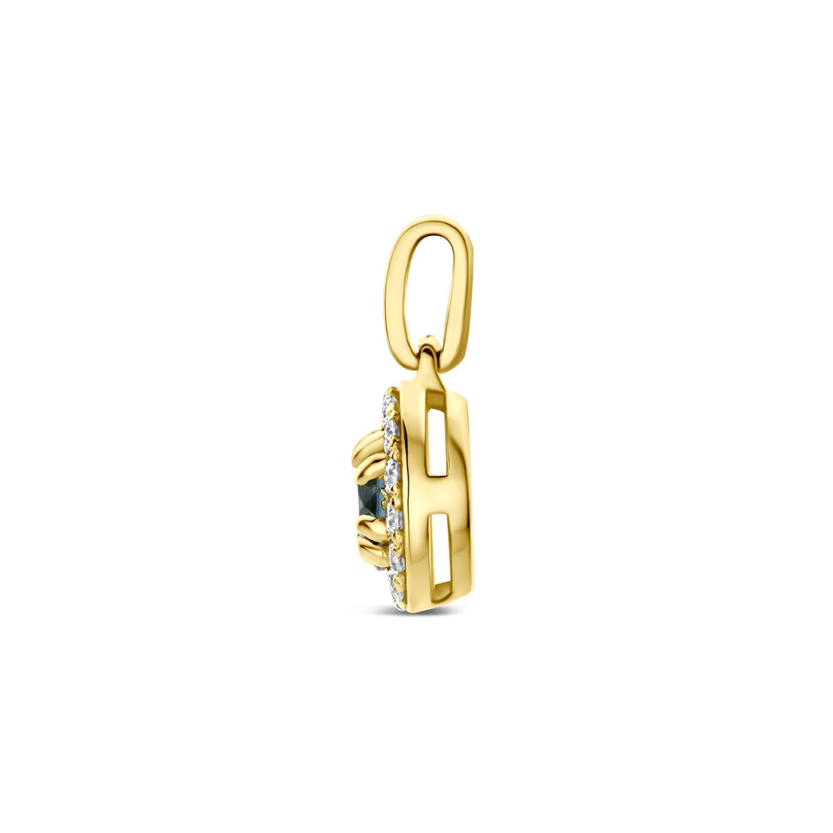 14k Gelbgoldanhänger mit London Blue Topas und im Labor gezüchtetem Diamant