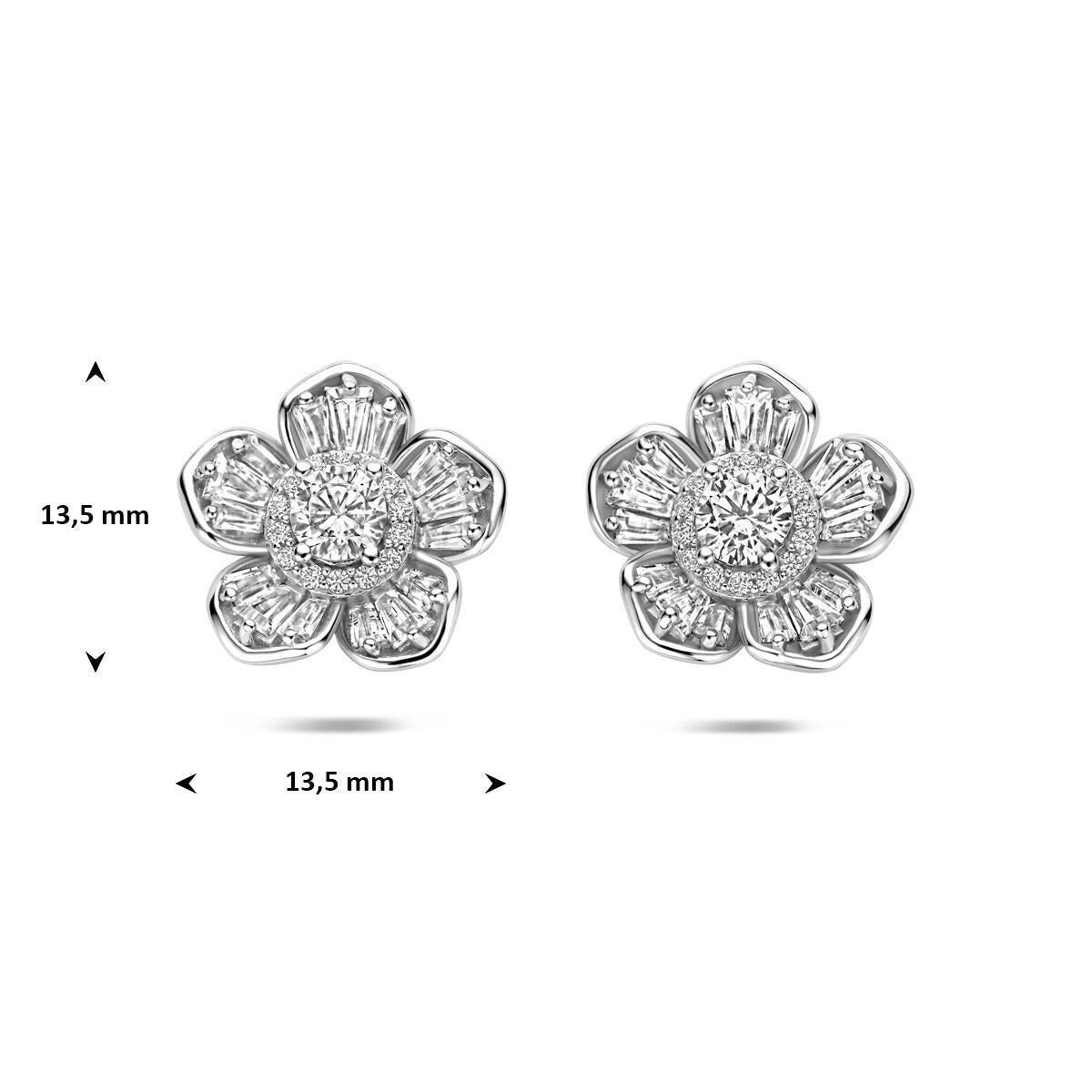 Rhodinierte Silberohrstecker Blume mit Zirkonia