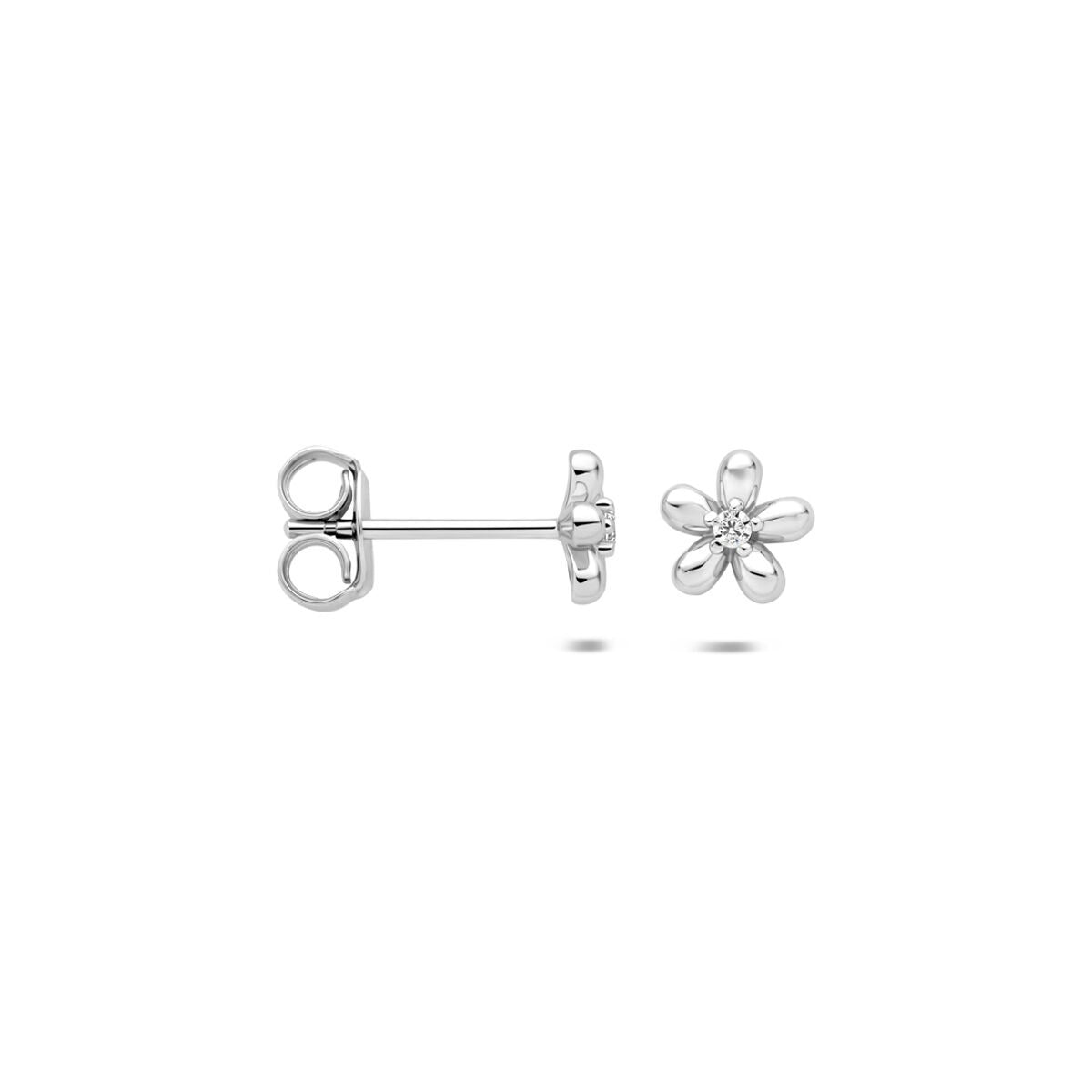 925 Silberne Ohrstecker Blume mit Zirkonia