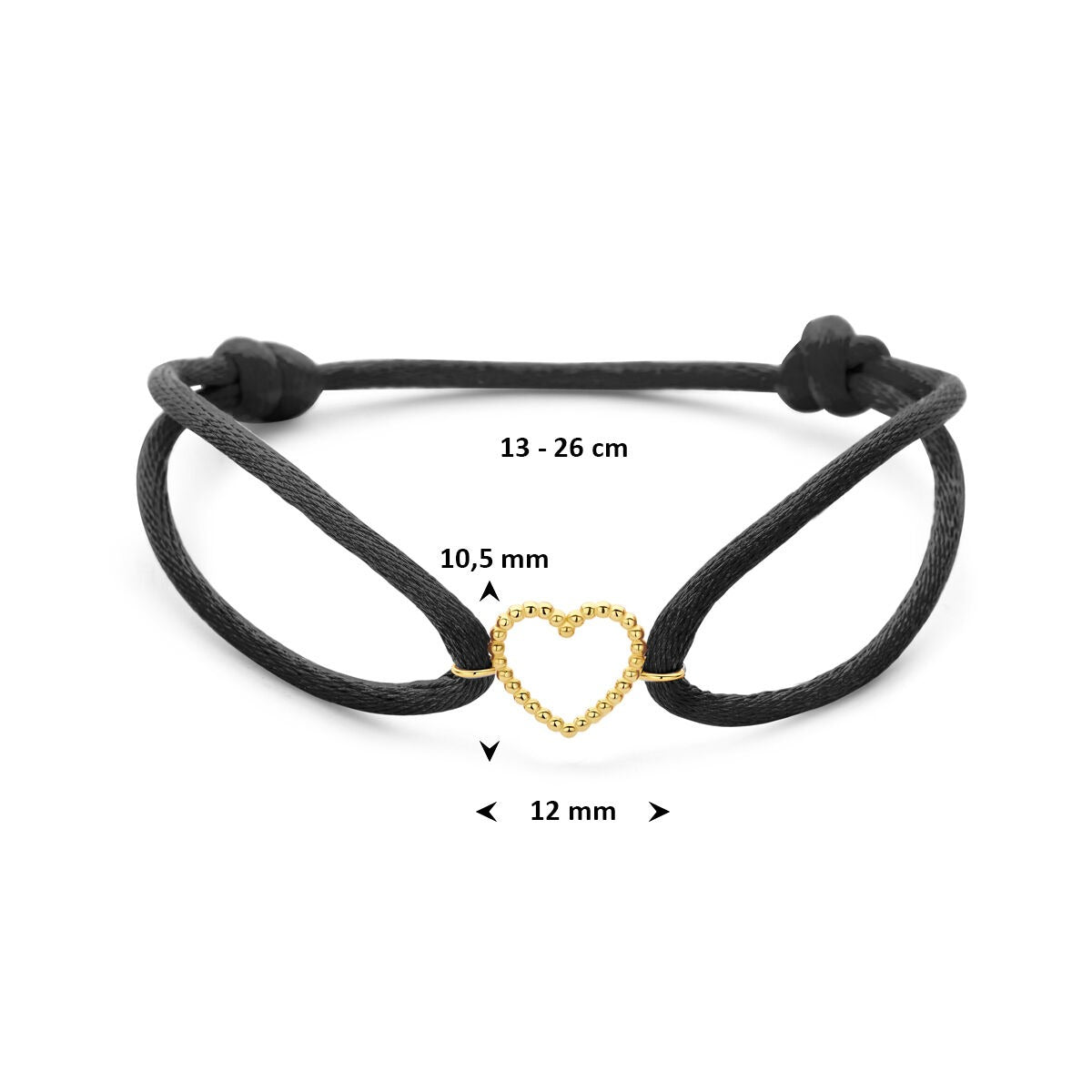 Schwarzes Satinarmband mit 14-karätigem Goldherzchen
