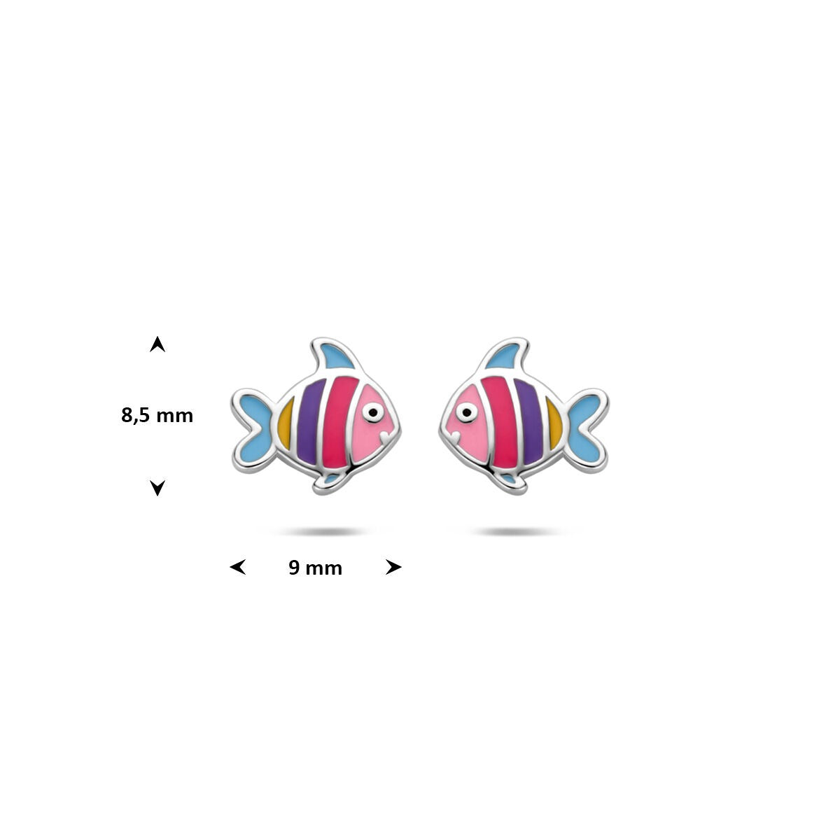 Rhodinierte 925er Silber Kinderohrstecker Fisch mit Emaille