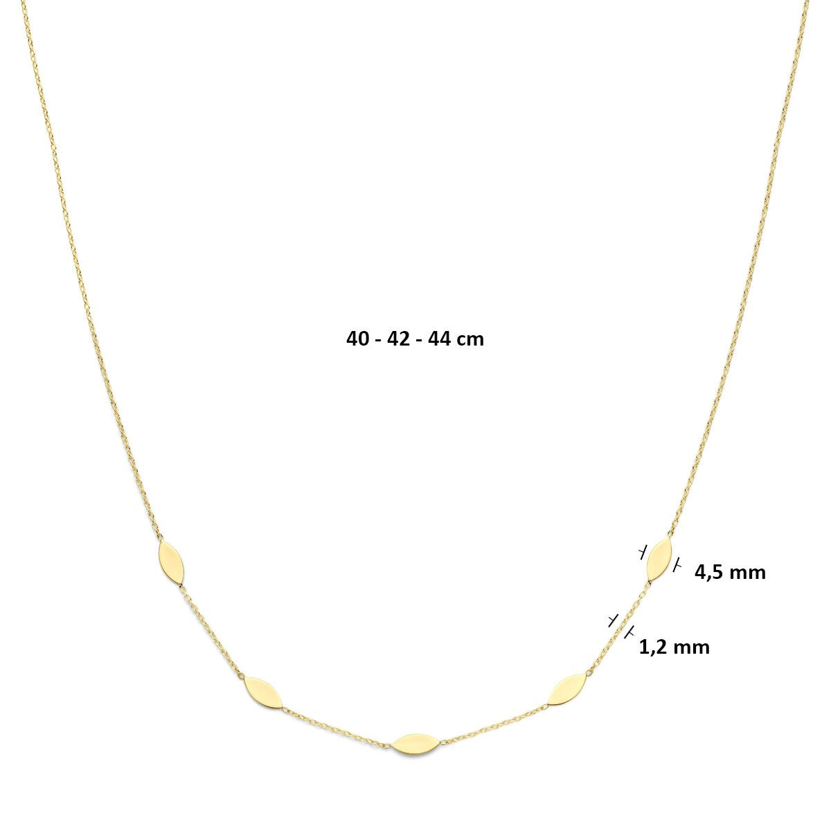Goldene Damen Halskette 14 Karat mit raffinierten Zwischenstücken