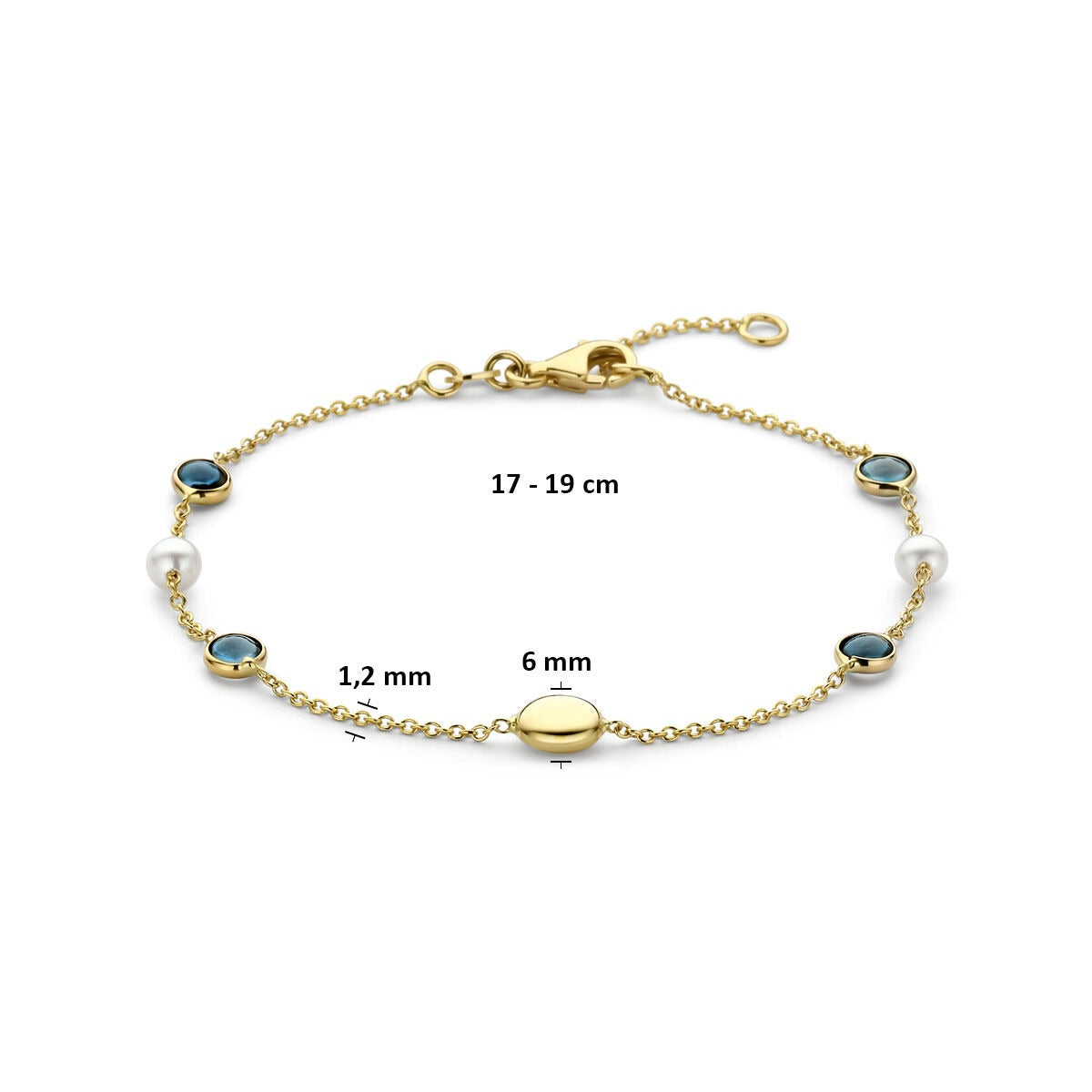 14K Gelbgoldarmband mit Perlen und London Blue Topas