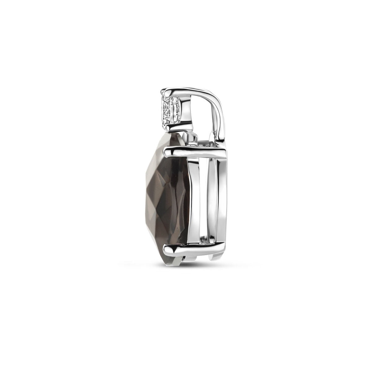 Silberanhänger mit Rauchquarz und Zirkonia – rhodiniertes 925er Silber, 13 x 8 mm