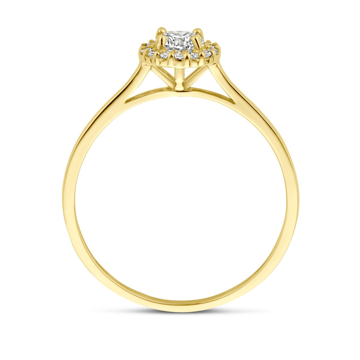 14 Karat Gelbgold Damenring mit Zirkonia – Entouragefassung