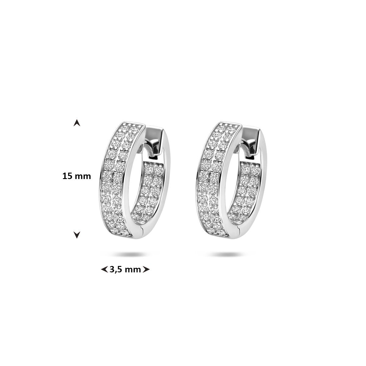 Rhodinierte Klappcreolen aus Silber mit Zirkonia 15x3,5mm