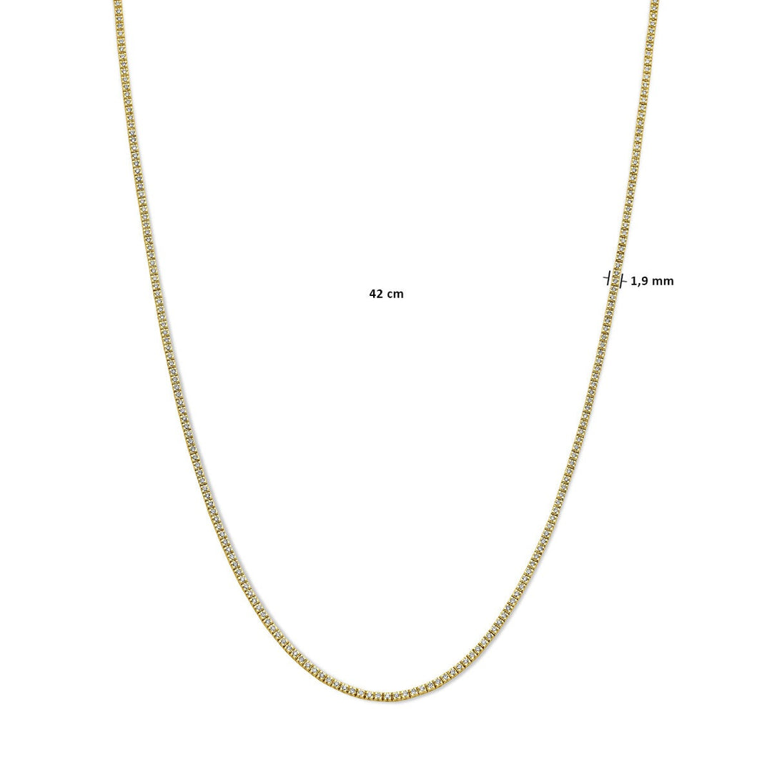 Tennishalskette Diamant 2,00 ct H SI 1,9 mm 42 cm 14 K Gelbgold