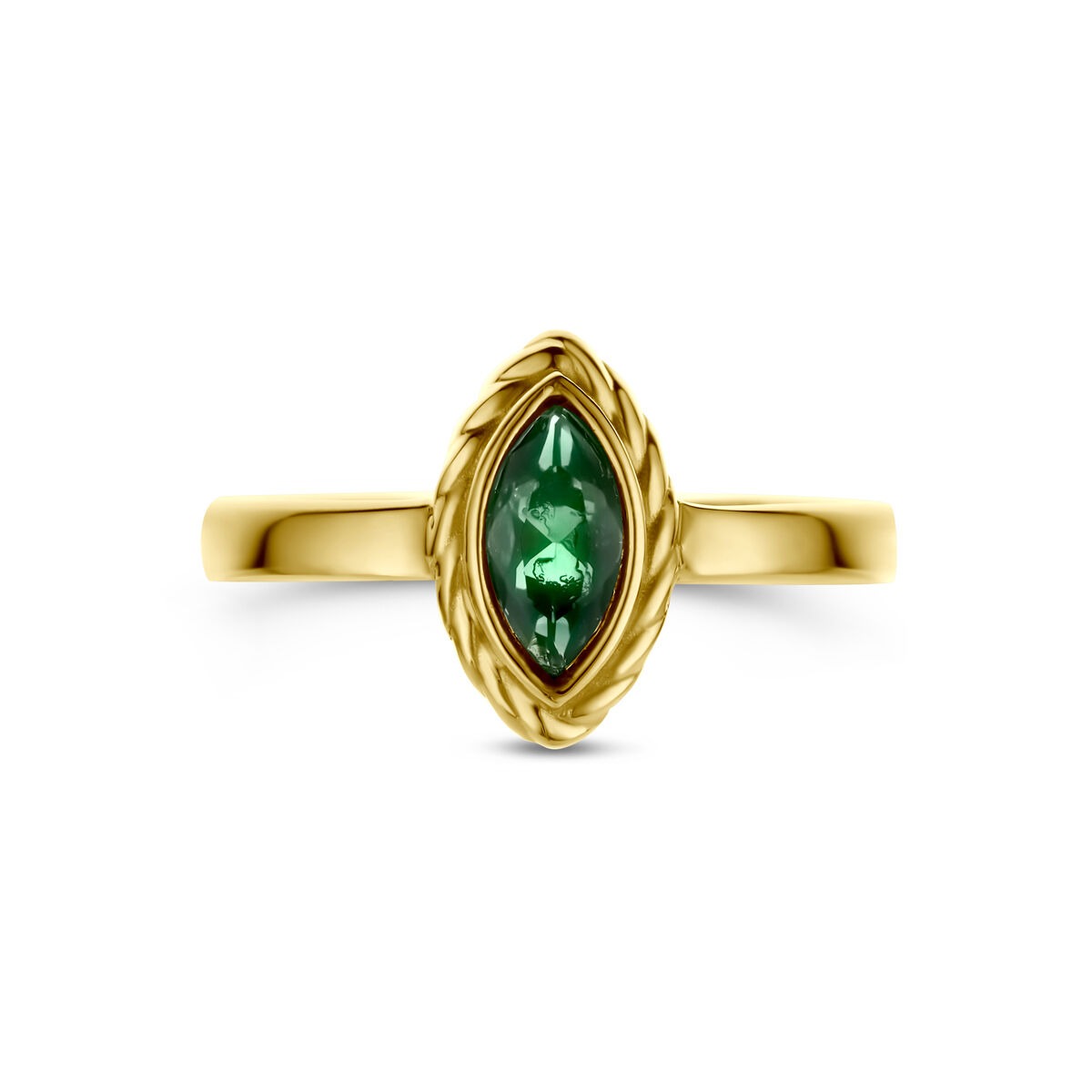 9 Karat Gelbgoldring mit grünem Zirkonia