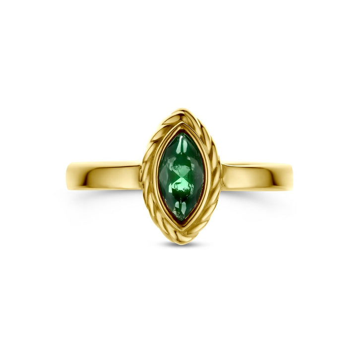9k geelgouden ring met groene zirkonia