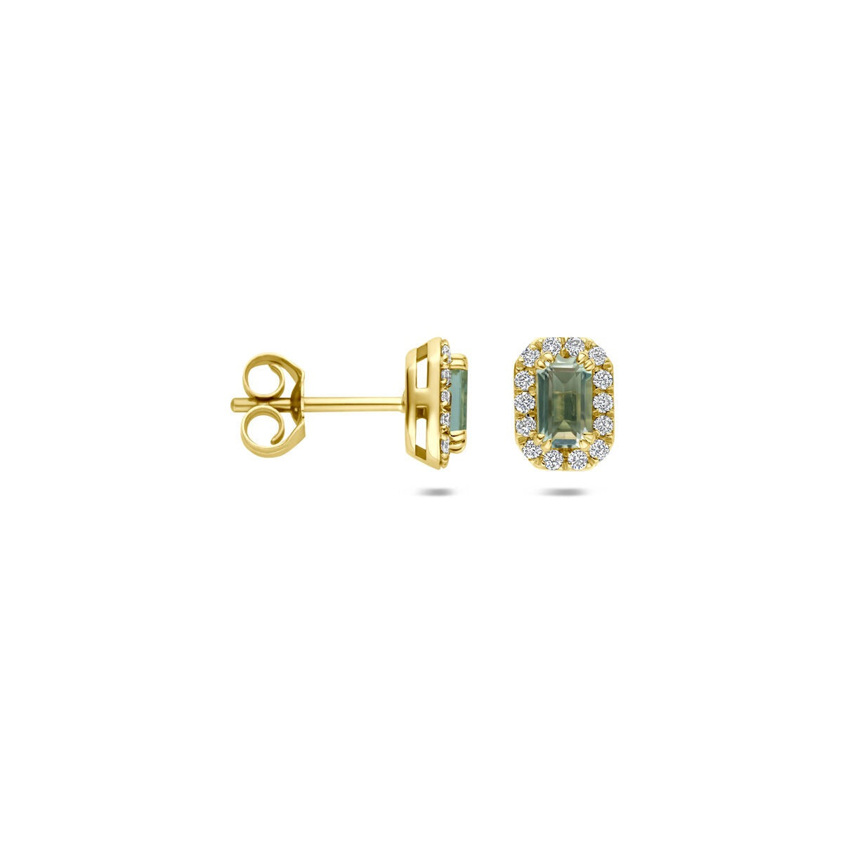 14k Gelbgold Ohrstecker mit grünem Amethyst und Labor-Diamanten