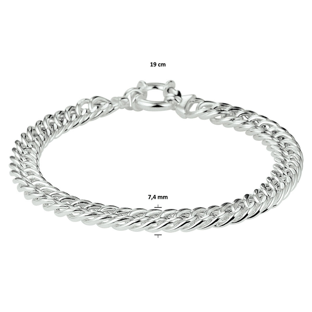 Armband Gourmette 7,4 mm 19 cm mit großem Karabinerverschluss silberweiß