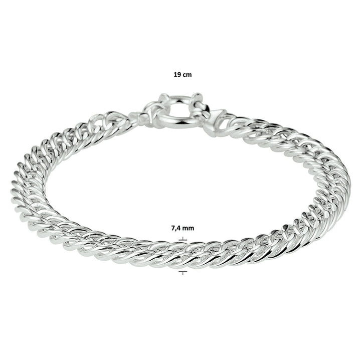 Armband Gourmette 7,4 mm 19 cm mit großem Karabinerverschluss silberweiß