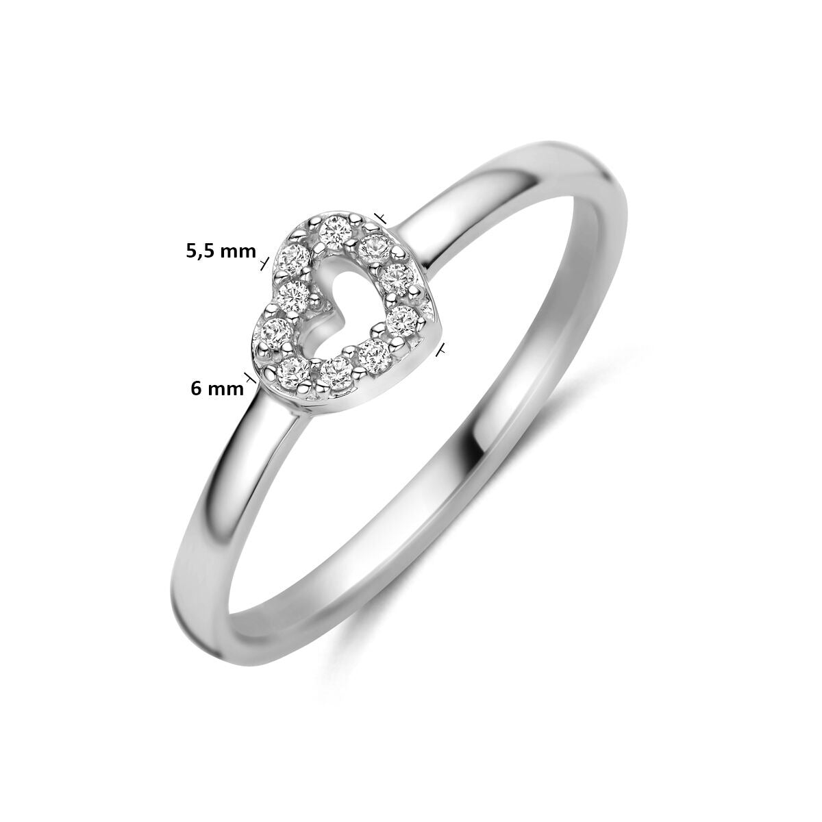 Rhodinierter 925er Silberring mit Herz und Zirkonia