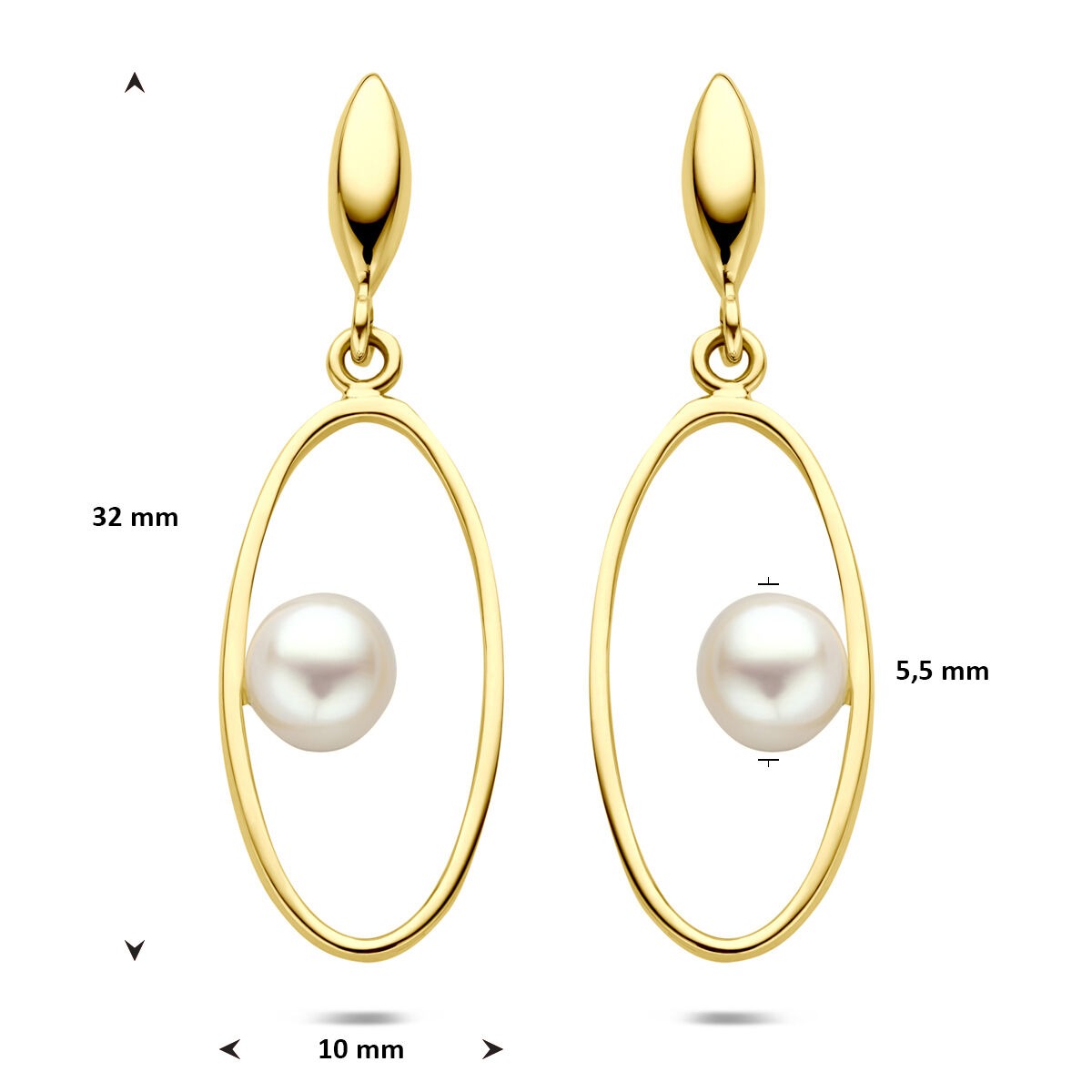14K Gelbgold-Ohrhänger mit Perle 32 mm