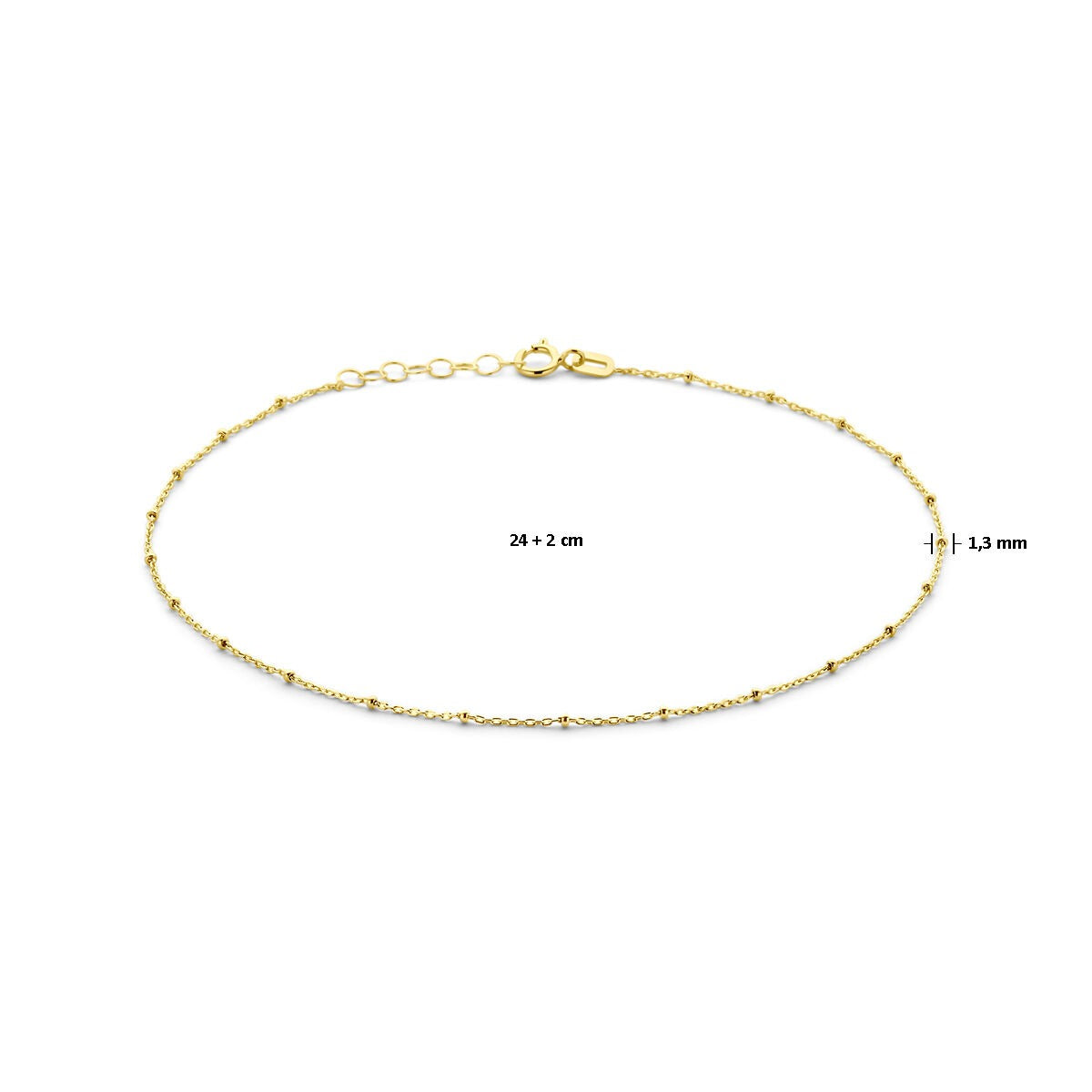 14k Gelbgold-Fußkettchen mit Kügelchen – verstellbar von 24 bis 26 cm