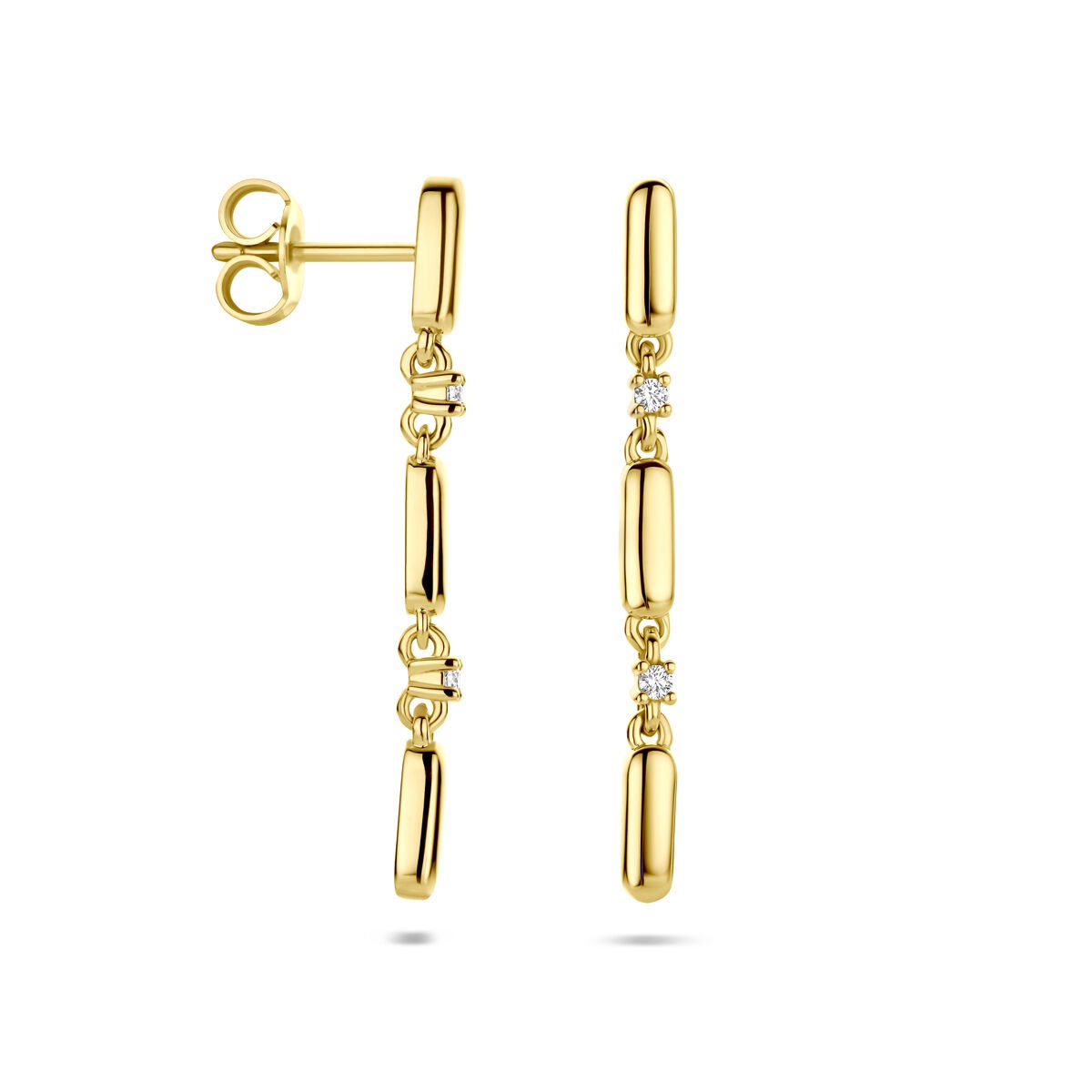 Goldene Ohrhänger mit Diamant – 14 Karat Gelbgold, 0,06 ct Diamant im Brillantschliff (2x 0,03 ct) H SI 32 mm