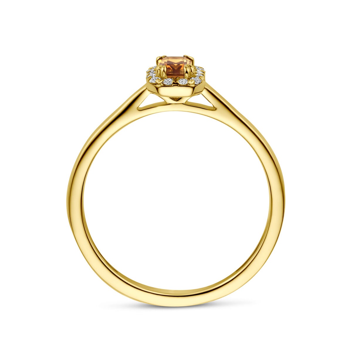 14k Gelbgold Entourage Ring mit Citrin und im Labor gezüchteten Diamanten