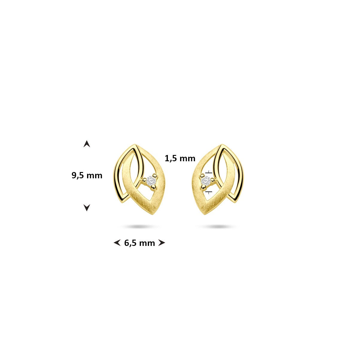 Goldohrstecker mit Diamant 14k 0,02ct (2x 0,01ct) h si 9,5 mm