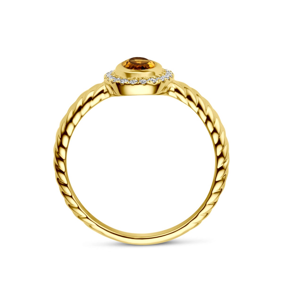 14k Gelbgoldring mit Citrin und im Labor gezüchtetem Diamanten