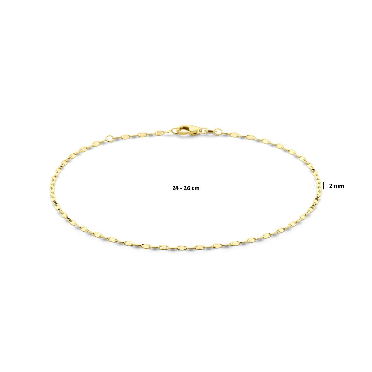 14k Gelbgold Fußkettchen – verstellbar, 2 mm Gliederbreite