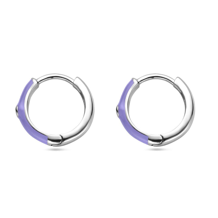 Ohrhänger mit Zirkonia und lila Emaille, Silber rhodiniert