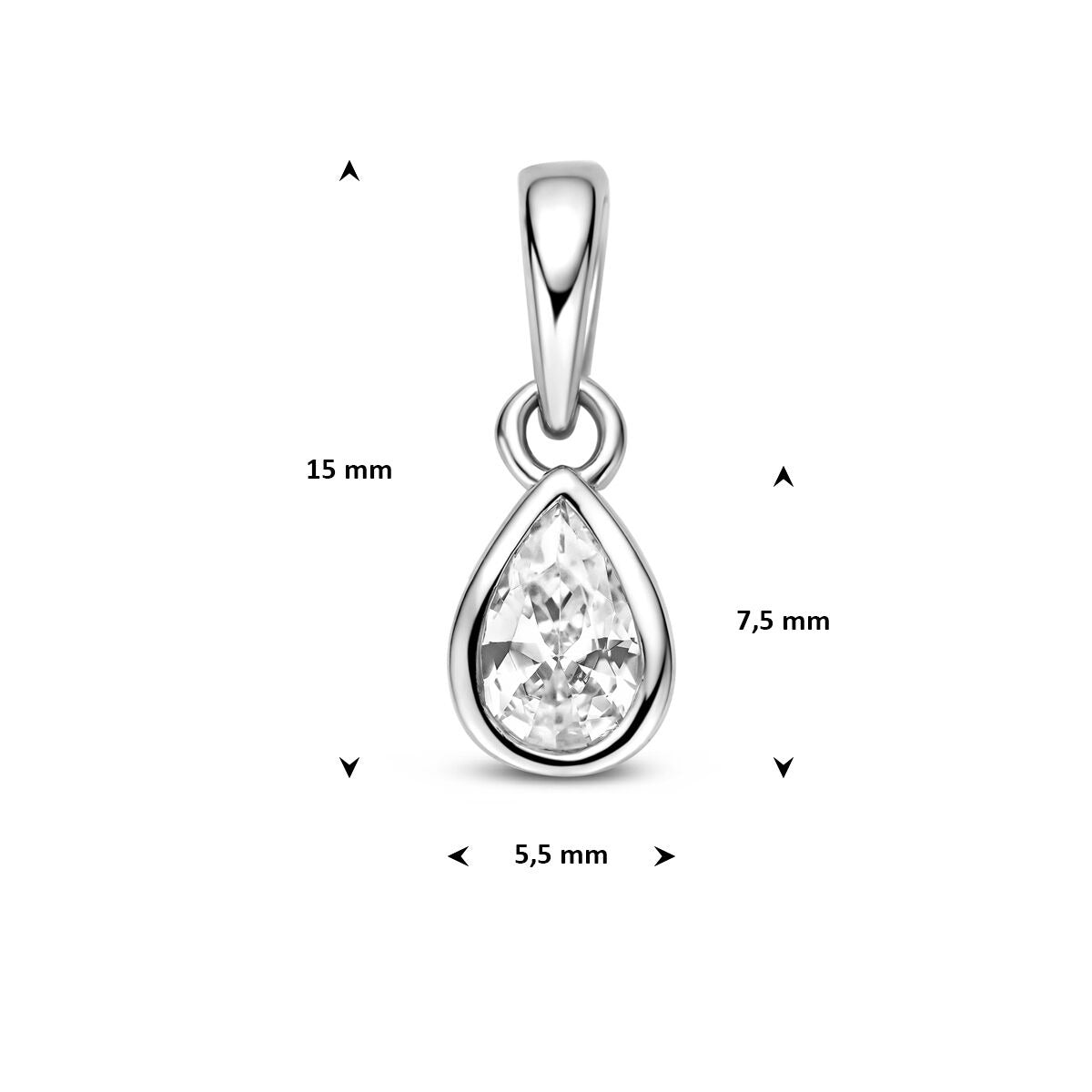Rhodinierter Anhänger aus 925er Silber mit tropfenförmigem Zirkonia