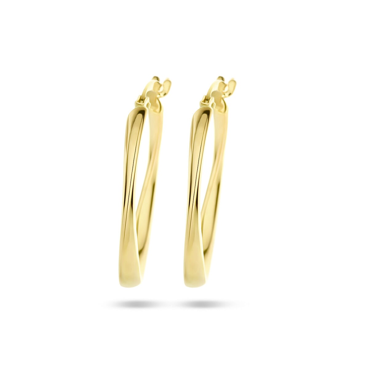 Ovale, gedraaide Ohringe aus 9K Gelbgold mit einer Länge von 24 mm