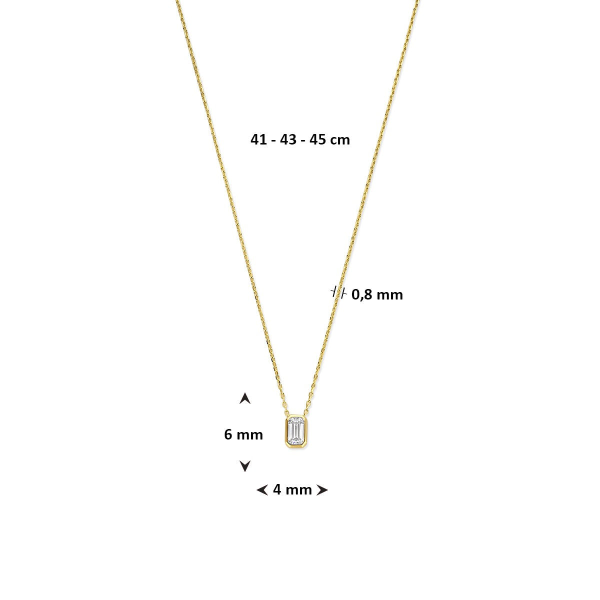 14 Karat Gelbgoldcollier mit smaragdgeschliffenem Zirkonia