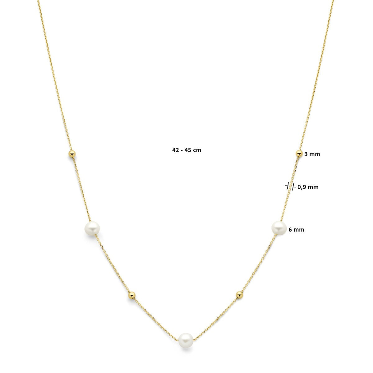 14kt Gelbgoldcollier mit Kügelchen und Süßwasserperlen