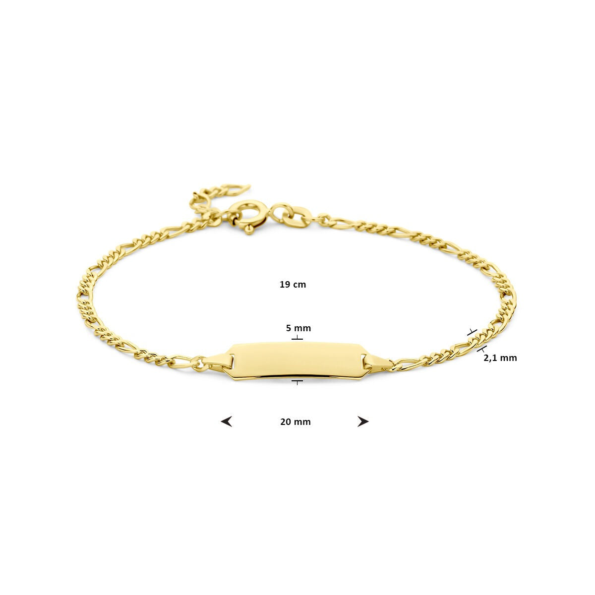 14k Gelbgold-Gravurarmband mit Figaro-Gliederkette – 5mm Platte