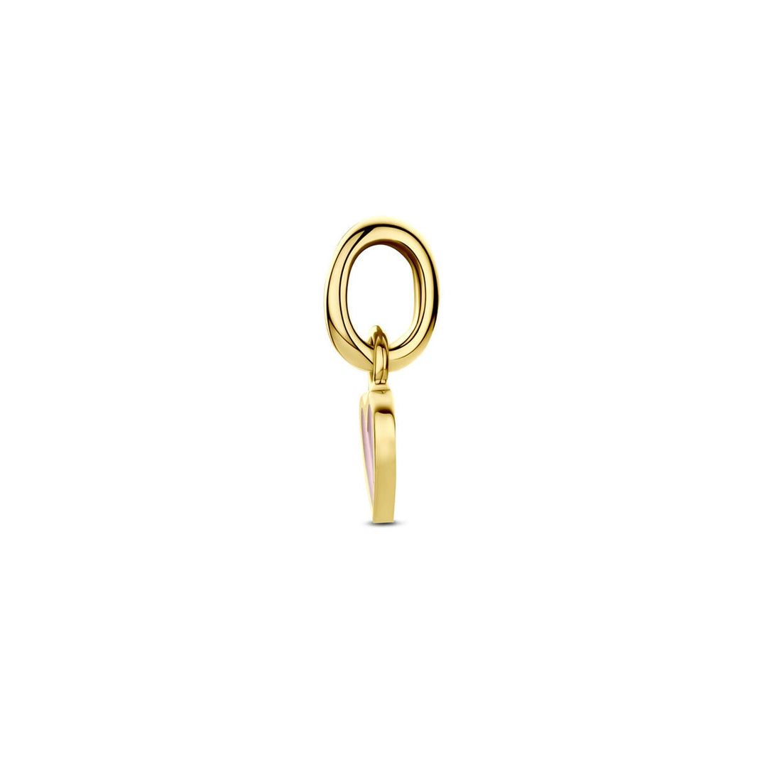9k Geelgouden hart hanger met roze emaille