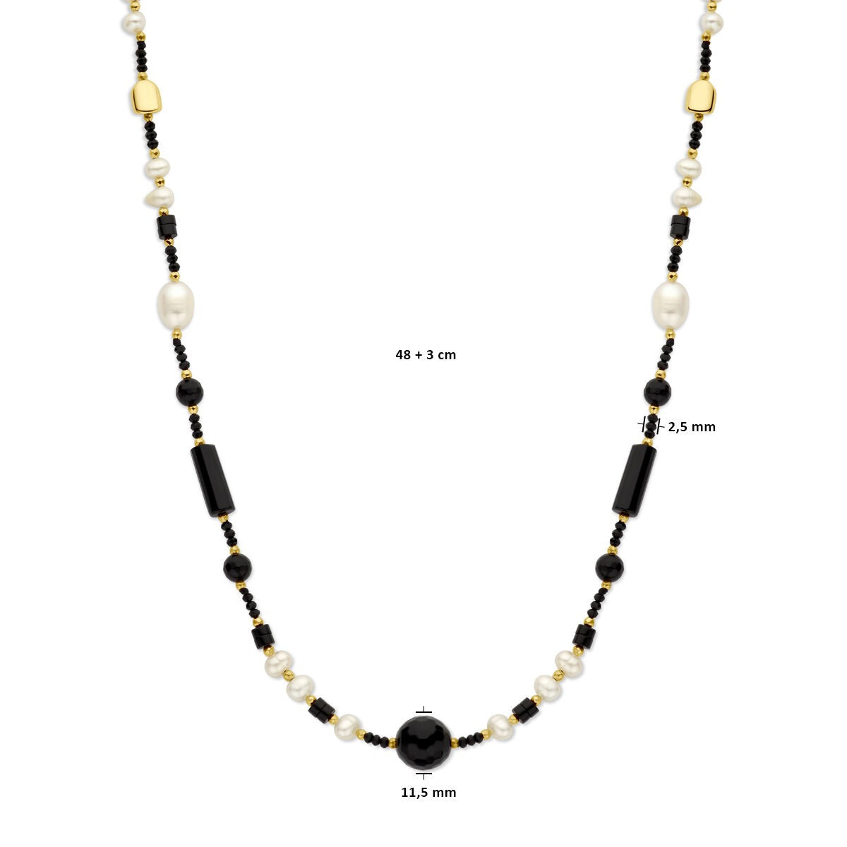 Goldfarbene, vergoldete Damenhalskette aus Silber mit Perlen und Onyx