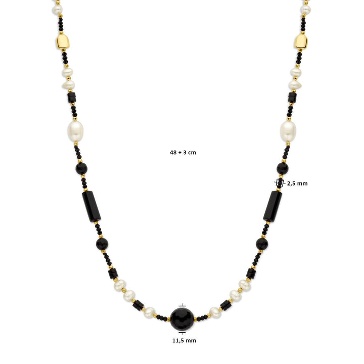 Halskette Perle und Onyx 48 + 3 cm 3 Mikron Silber vergoldet (gelb)