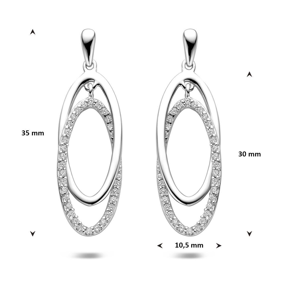 Silberne Ohrhänger mit Zirkonia – ovales rhodiniertes Design 35 mm