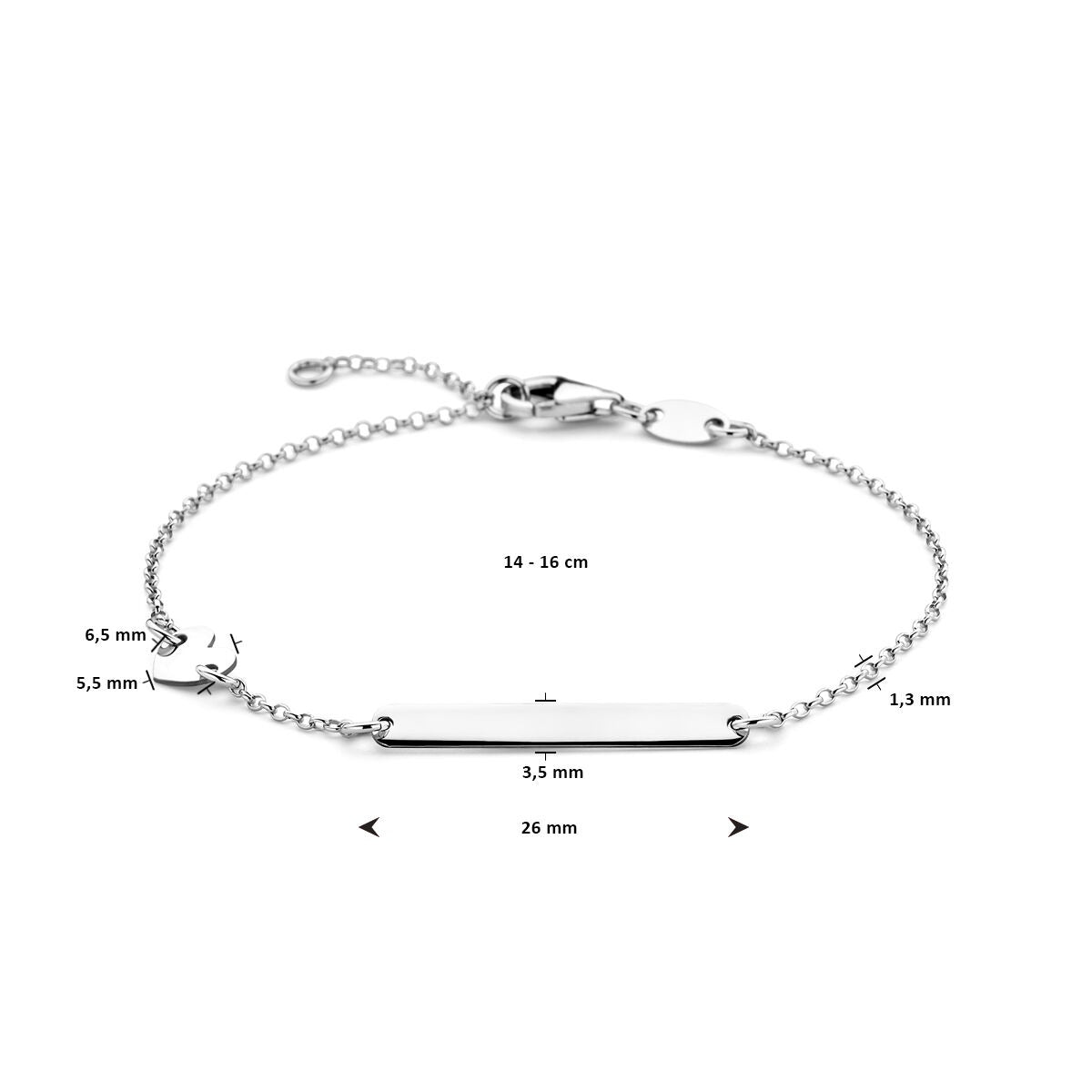 Rhodiniertes Kinderarmband aus Silber mit Herzchen zum Gravieren