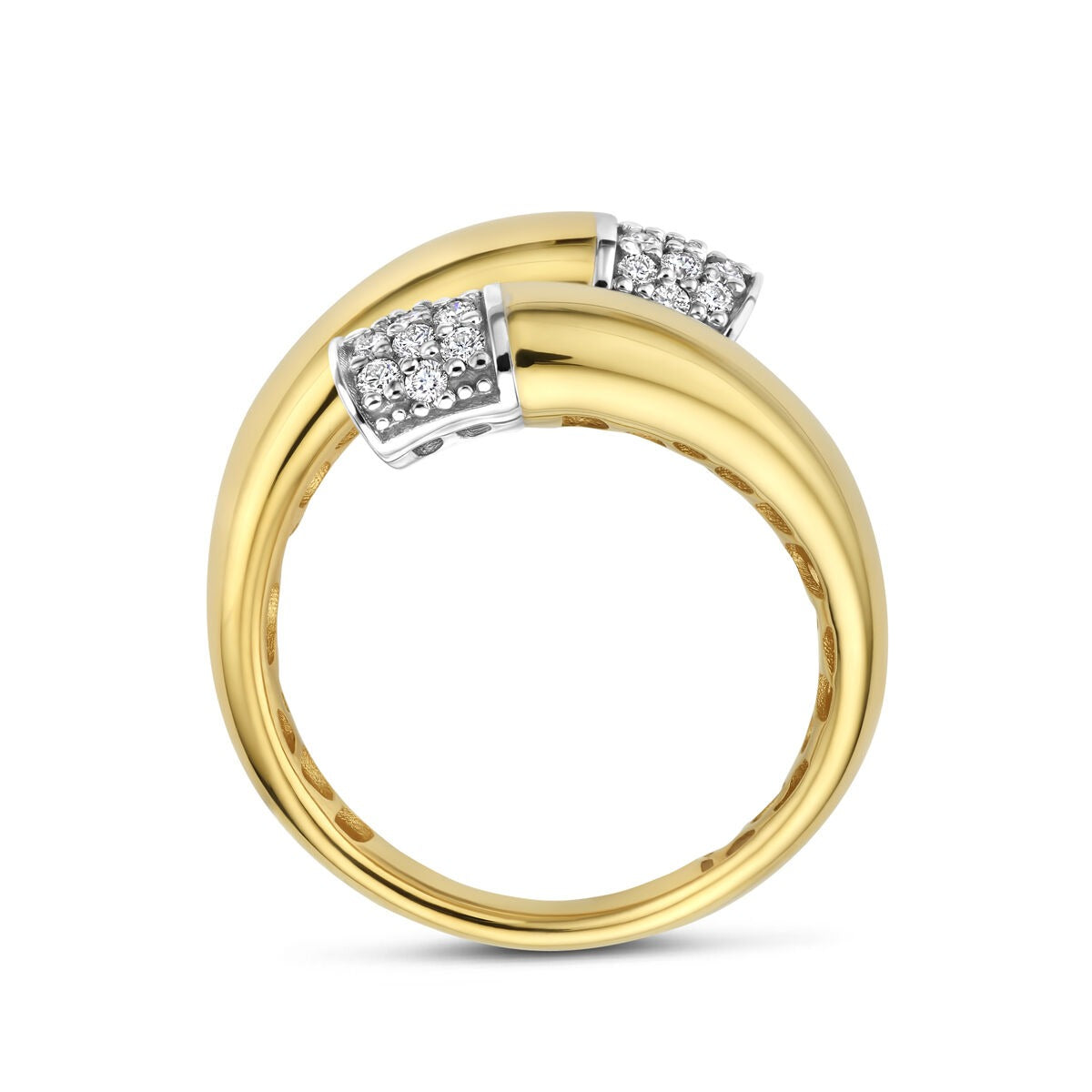 Damenring aus 14 Karat Bicolor mit Diamant – 16 mm breit