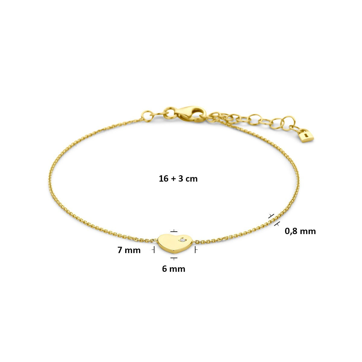 9K Armband aus Gelbgold mit Herz und Zirkonia