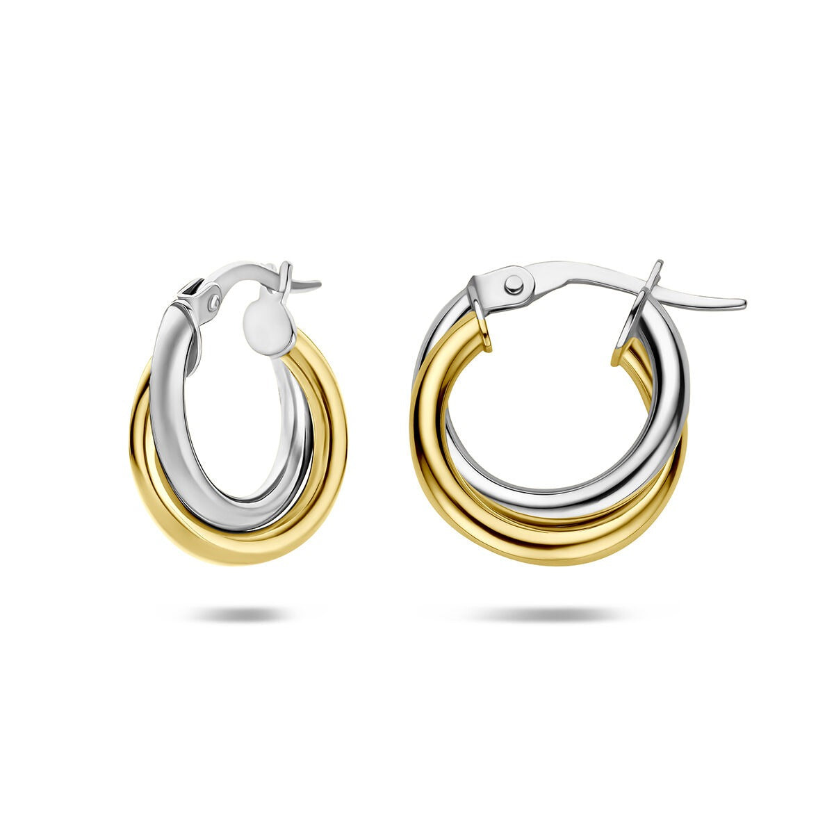14k Bicolor Ohringe aus Gelb- und Weißgold mit Scharnierverschluss und 4 mm Durchmesser