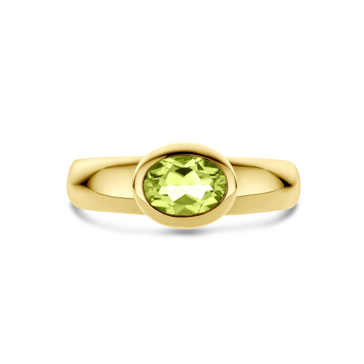 14 Karat Gelbgoldring mit Peridot – Ovale Fassung 7,5x9 mm