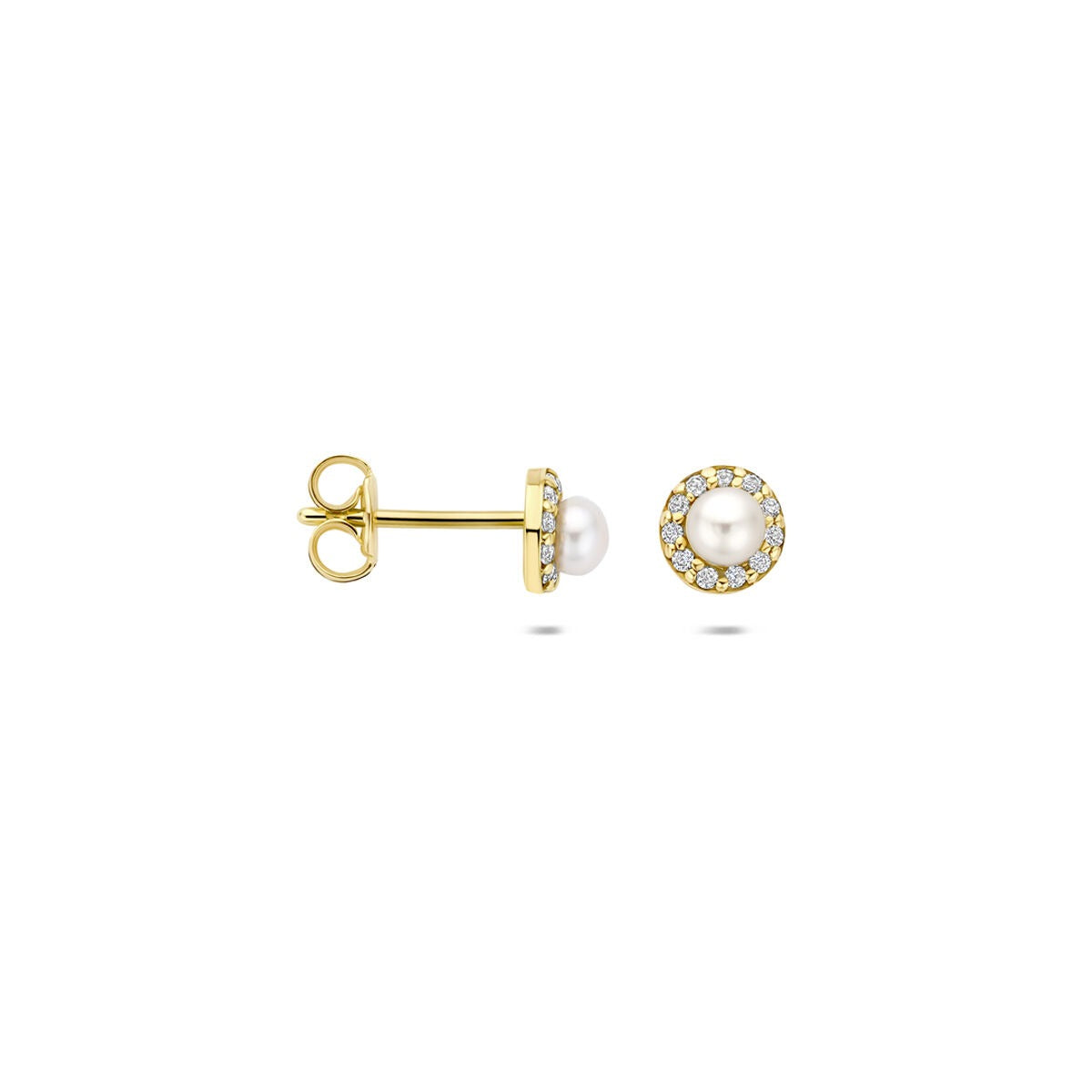14 Karat Gelbgold Ohrstecker mit Perle und Zirkonia