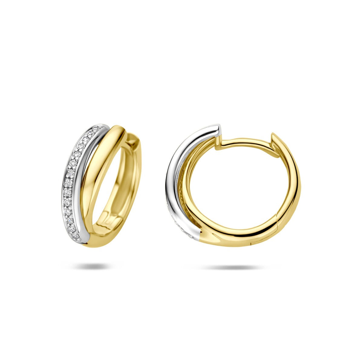 14k Bicolor Klappcreolen mit Diamant 0,09 ct