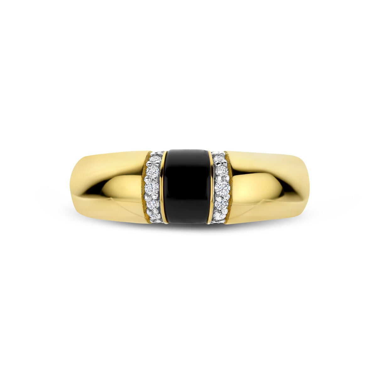14 Karat Gelbgold Damenring mit Onyx und Diamant – 6,5 mm breit