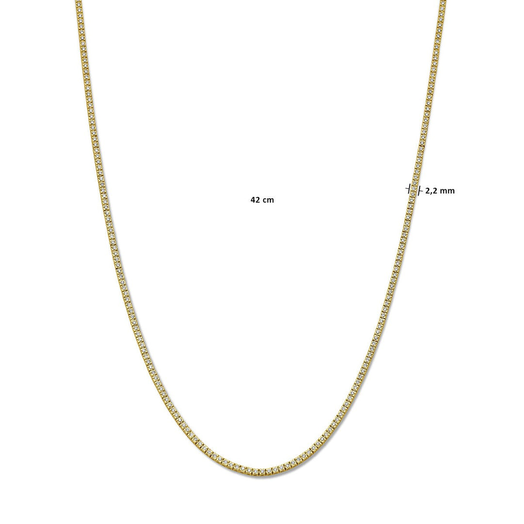 Tennishalskette, Lab-Grown-Diamant, 3,00 ct g, Si 2,2 mm, 42 cm, 14-karätiges Gelbgold