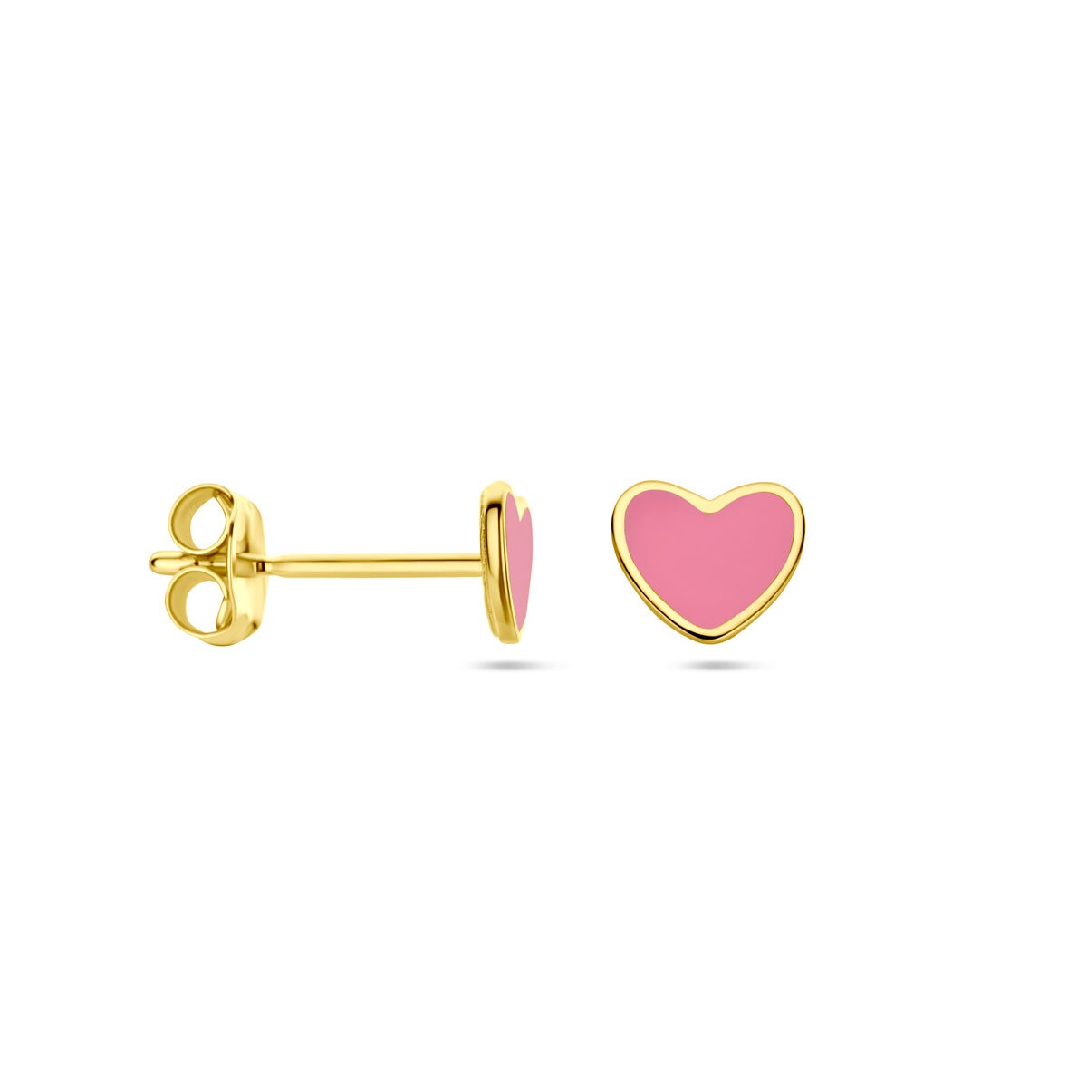 14 K Gelbgold Kinderohrstecker – Herz mit rosa Epoxy
