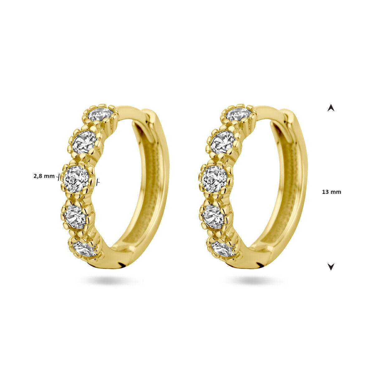 14 Karat Gold Damen Klappcreolen mit Zirkonia – 13 mm
