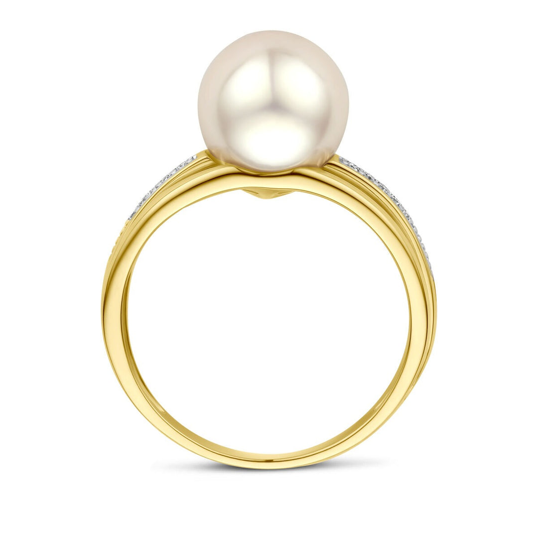 14k Geelgouden ring met parel en diamant