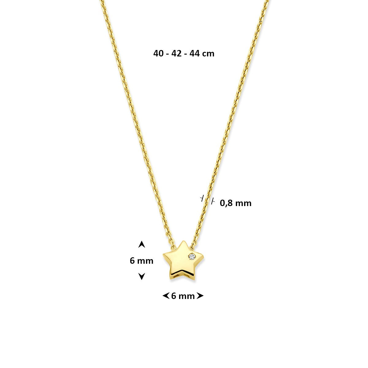 14K Gelbgoldkette mit Stern und im Labor gezüchtetem Diamanten