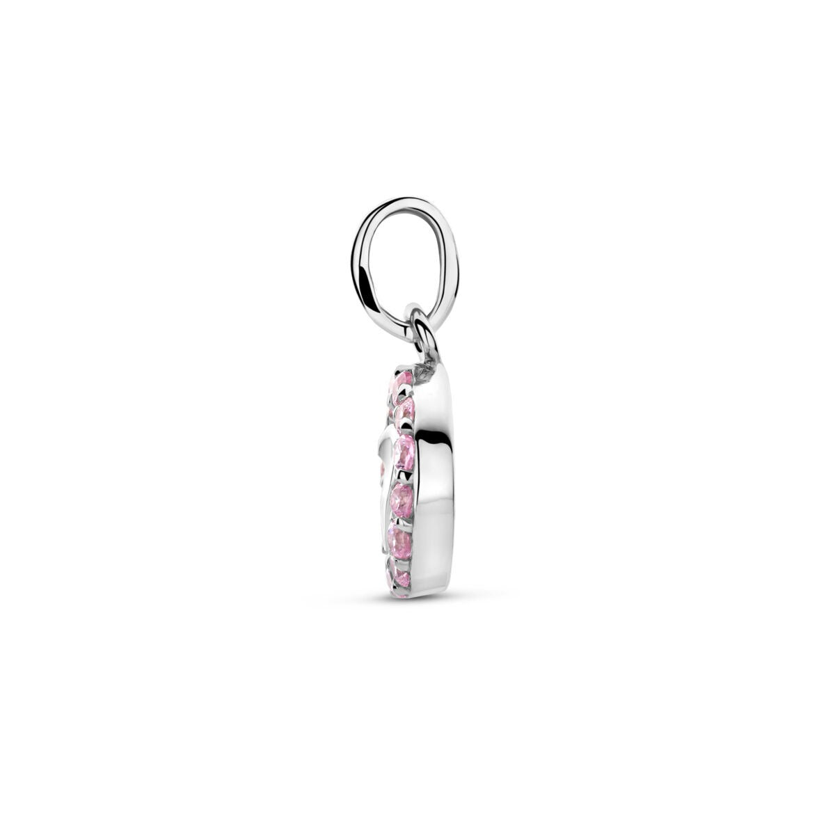 Silberanhänger mit rosa emailliertem Herz und Zirkonia – 15 x 9 mm
