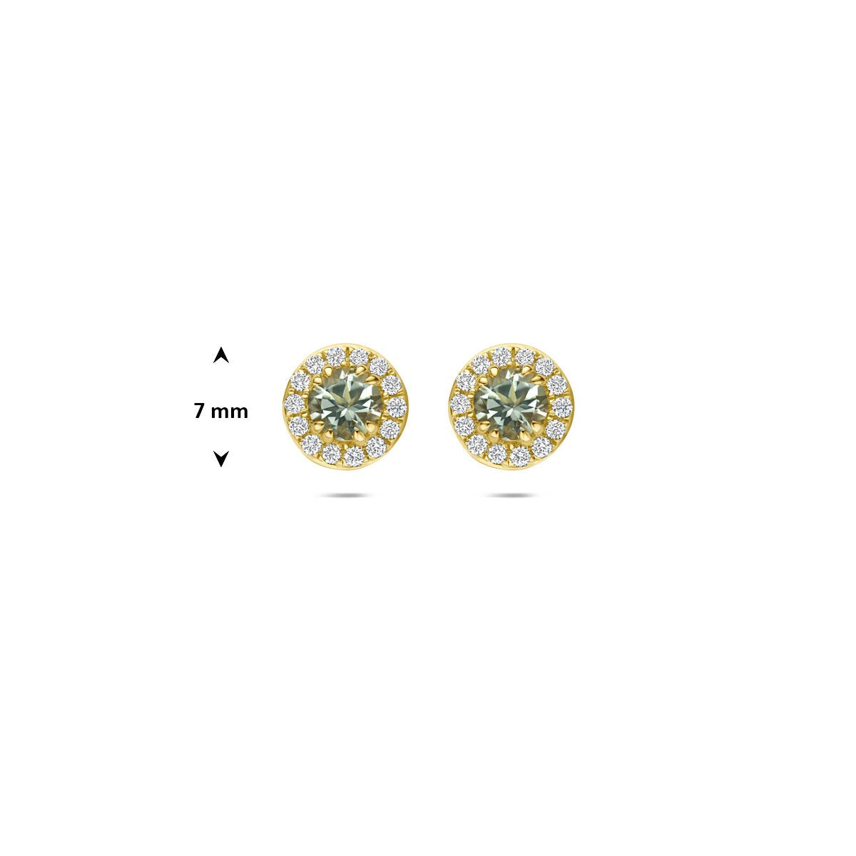 14K Gelbgold-Ohrstecker mit grünem Amethyst und Labor-Diamant